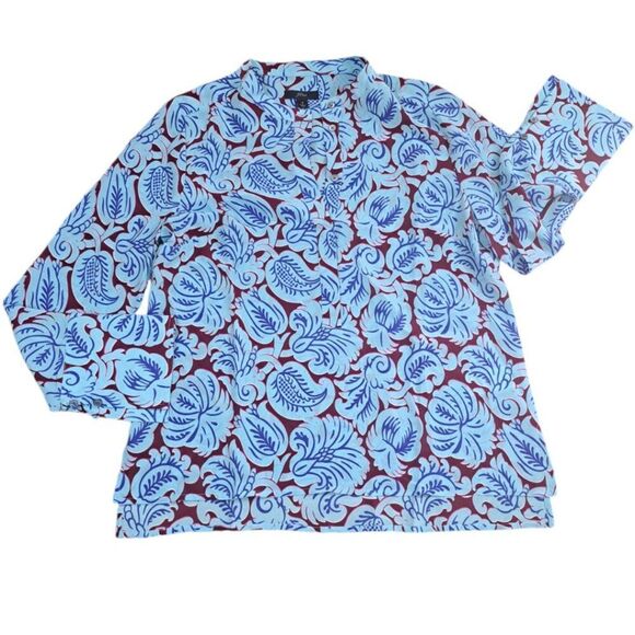 J.Crew Women's Printed Blue Silk Long Sleeves Tunic Top Sz Small - Picture 2 of 9